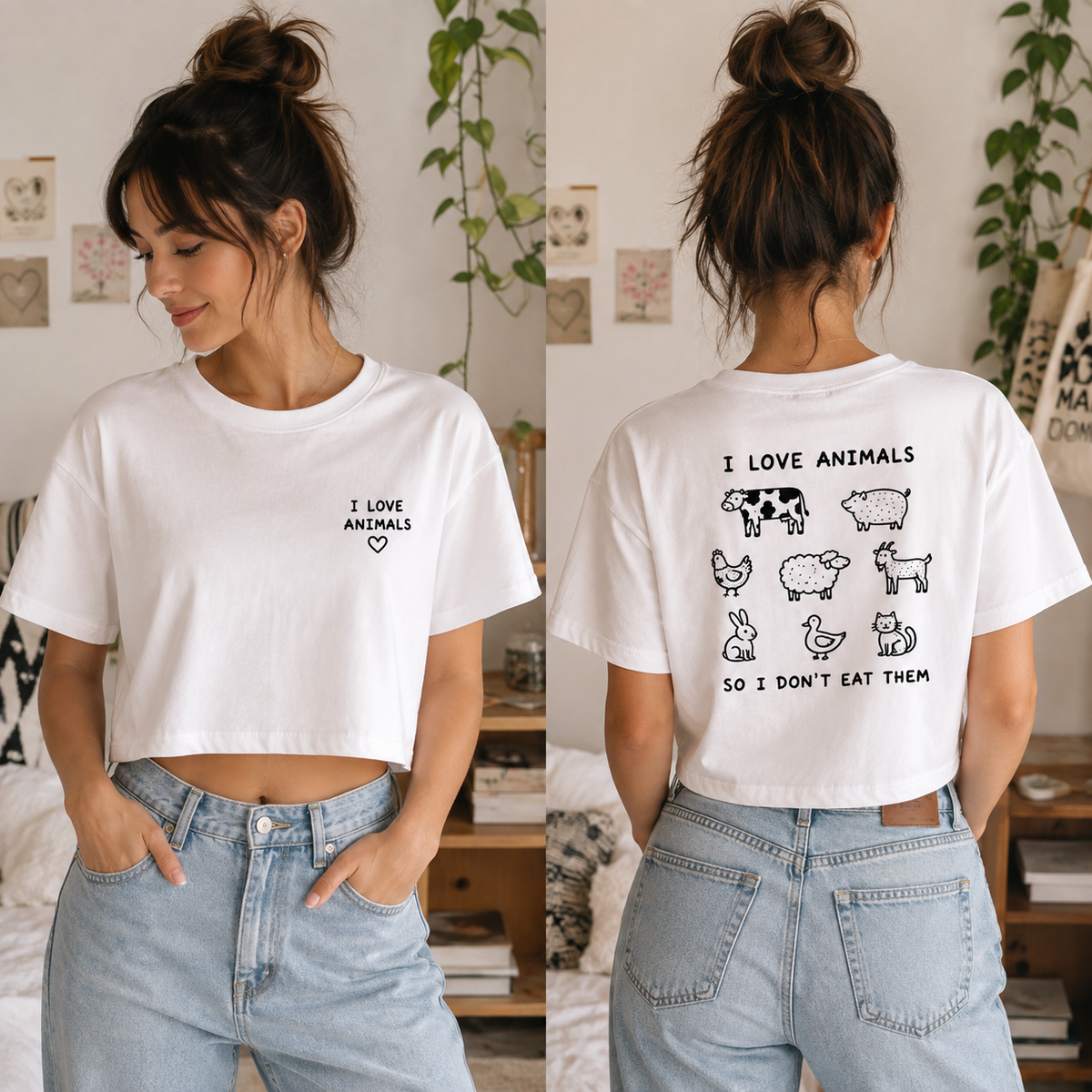 I LOVE ANIMALS SO I DON’T EAT THEM Cropped Shirt
